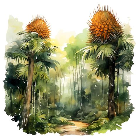 Premium AI Image Watercolor Of Durian Trees Forest With Dark Green