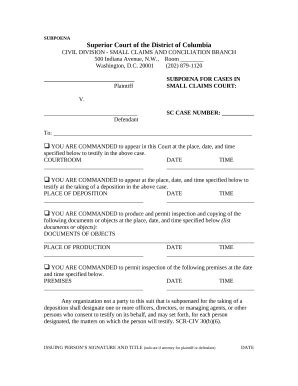 Subpoena Cases Court Doc Template PdfFiller