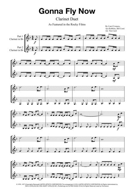 Gonna Fly Now Arr Tim Curd Sheet Music Carol Connors Clarinet Duet