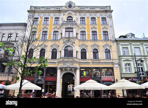 Lodz, Poland, July 2018. Historic tenement houses on Piotrkowska street ...