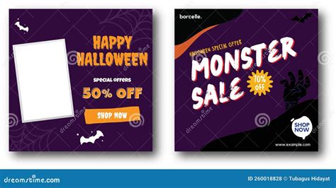 Set of Editable Square Halloween Banners. Post Template Halloween Theme ...