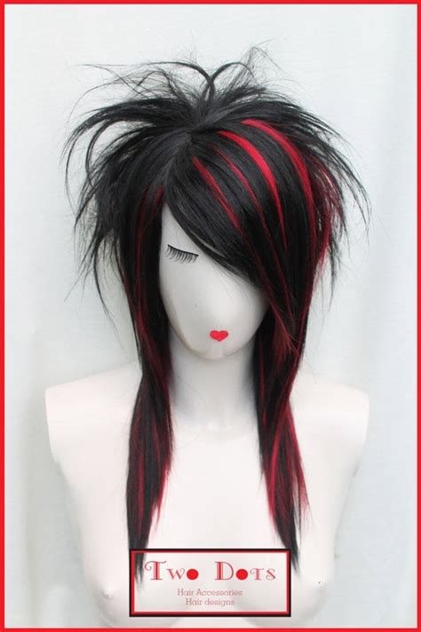 Emo Punk Rock Black And Red Wig Synthetic Hair Short By Twodotshair