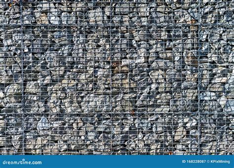 Gabion Retaining Wall Metal Wire Grid Filled Of Raw Natural Stones Stock Image Image Of