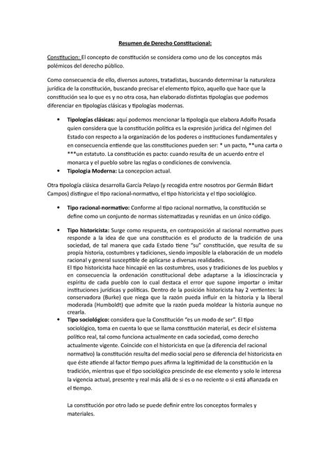 Resumen De Derecho Constitucional Resumen De Derecho Constitucional Constitucion El Concepto