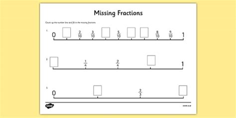 Missing Fractions Number Line Worksheet Activity Sheet