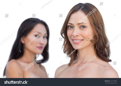 Attractive Nude Models Posing Smiling Camera Foto Stock 151157000