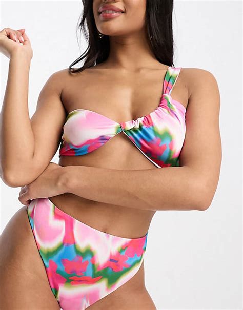 Asos Design Mix And Match Bikini Mit Abstraktem Verwischtem Muster In Rosa Asos