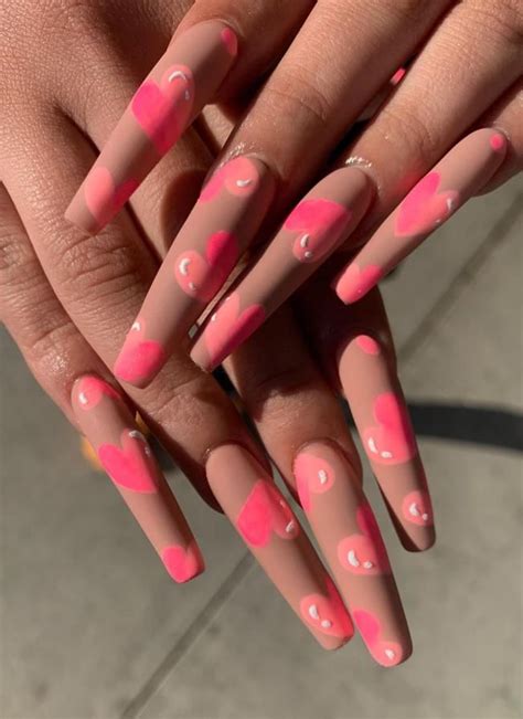 24 Hot Acrylic Pink Coffin Nails Design For Valentines Nails