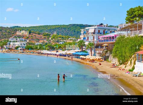 Agia Marina, Aegina Island, Greece - September 13, 2019: Beach and ...