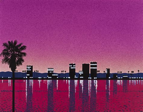 Wallpaper Hiroshi Nagai Retrowave Painting Water Palm Trees