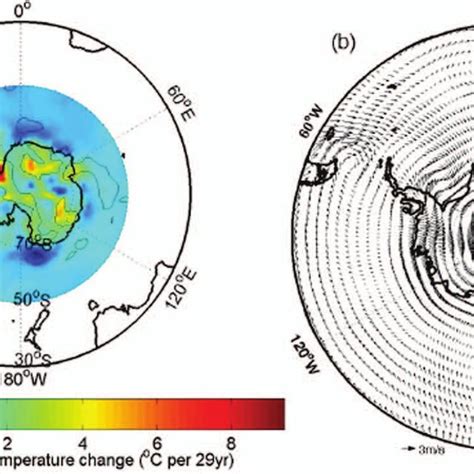 A Linear Trends In 2 M Air Temperature A And 10 M Wind Field B In