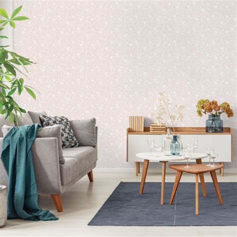 Papel pintado flores románticas rosa nude H