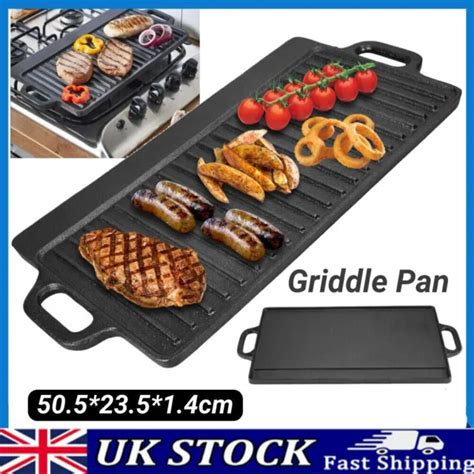 Large Non Stick Cast Iron Griddle Pan Skillet Cooking Plate Hob Stove