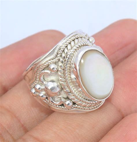 Mother Of Pearl Ring White Pearl Ring Sterling Silver Pearl Etsy