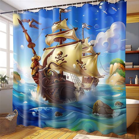 Cartoon Pirate Ship Shower Curtain Stunning Ocean Scene With