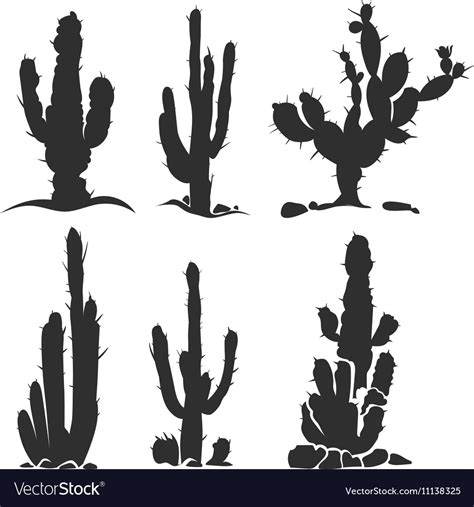 Desert cactus silhouette plants isolated on Vector Image