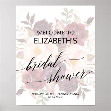 Elegant Calligraphy Faded Floral Bridal Welcome Poster