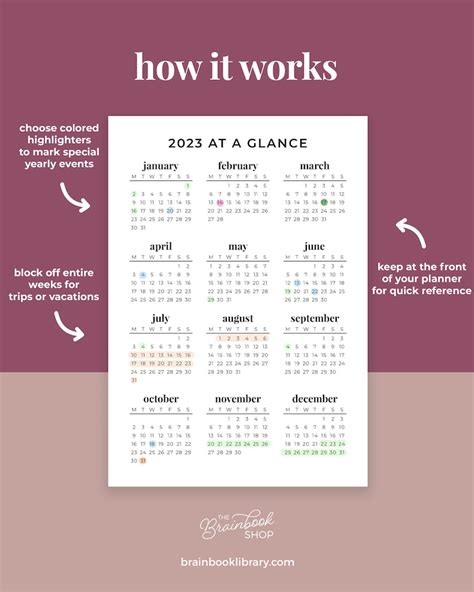 2023 Year At A Glance 2023 Printable Calendar A4 A5 Letter Half