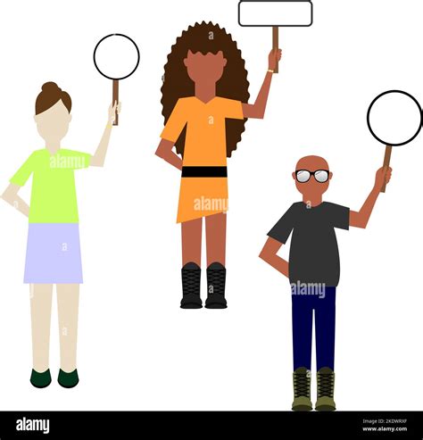 Inclusive People Holding Empty Placard Billboard Cartoon Illustration