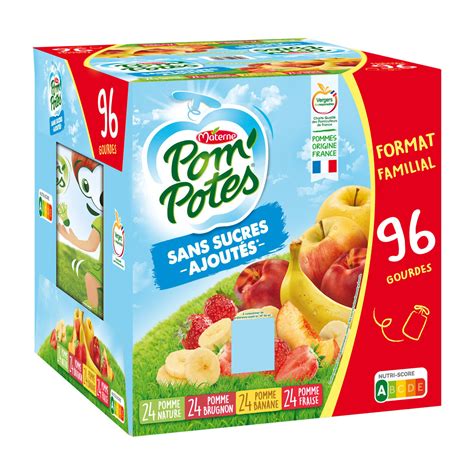 Compotes multivariétés POM POTES les 96 gourdes de 90g à Prix Carrefour