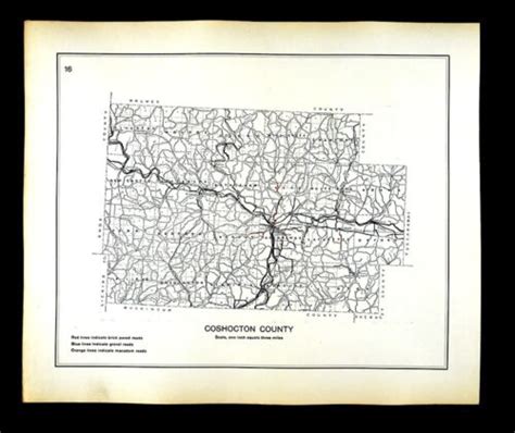 1910 Ohio Highway Road Map Coshocton County Warsaw West Lafayette