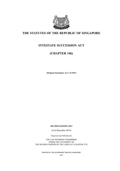 Intestate Succession Act The Statutes Of The Republic Of Singapore