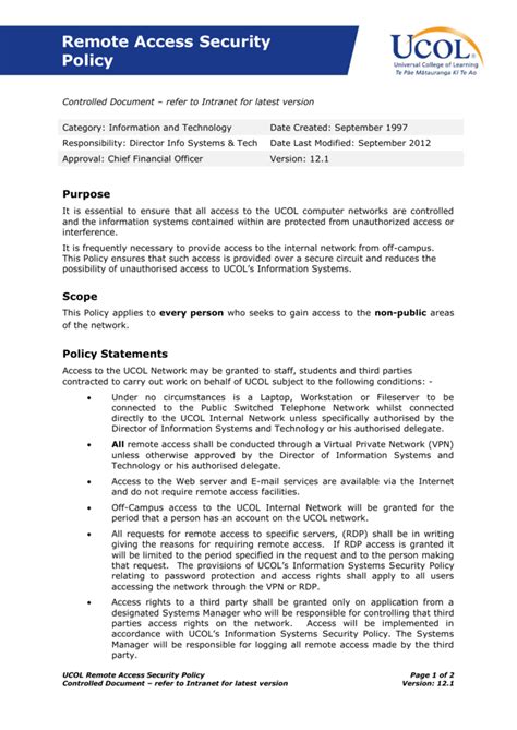 Nist Remote Access Policy Template