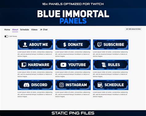 Blue Immortal Twitch Panels 16x Stream Panels Badges Streamer Overlay