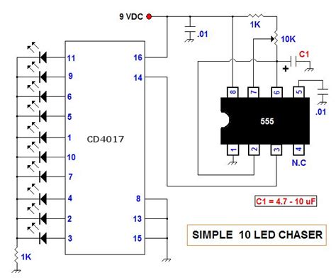 An Electronic Circuit Diagram Showing The Simple Led Chaser