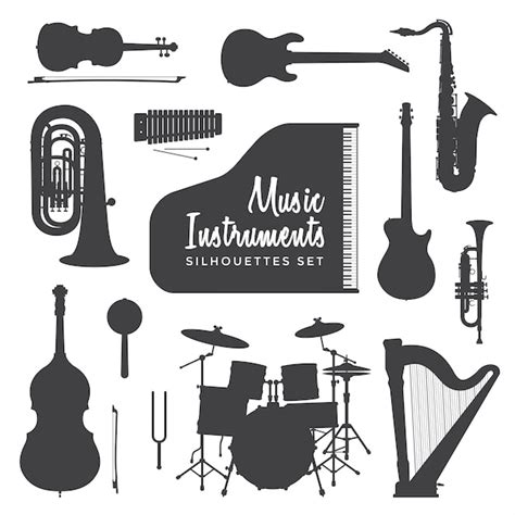 Colección de siluetas de instrumentos musicales Vector Premium