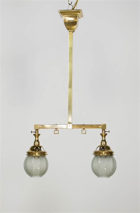 Two Light Gas Chandelier With Original Round Shades Appleton Antique