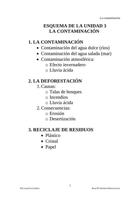 Pdf Esquema De La Unidad La Contaminaci N Ies Laurel De La