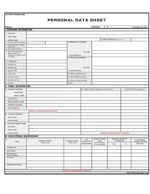 Fillable Online Personal Data Sheet Revised Fax Email Print