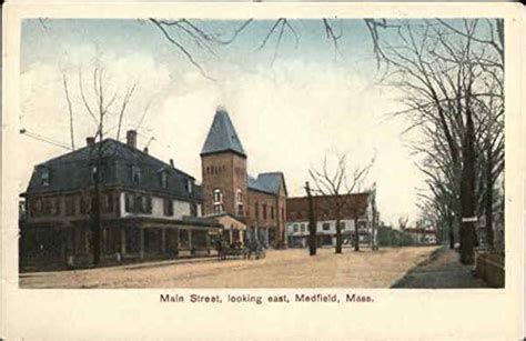 Main Street Looking East Medfield Massachusetts Ma Original Antique