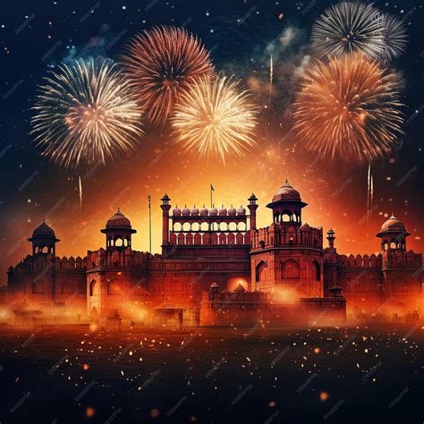 Premium AI Image | illustration of Red Fort at Night with Fireworks ...