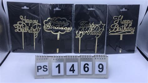 Mix Shape Golden Acrylic Happy Birthday Cake Topper Packaging Type