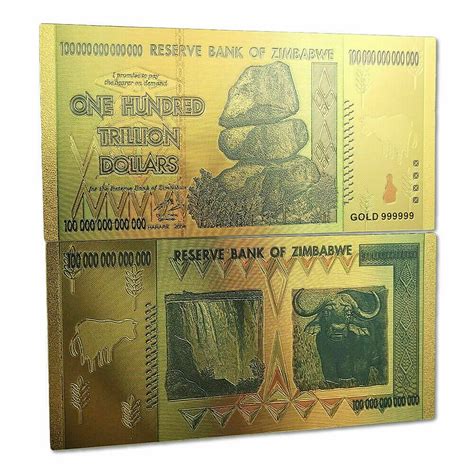 One Hundred Trillion Dollar Zimbabwe Gold Banknote Pcs Coins