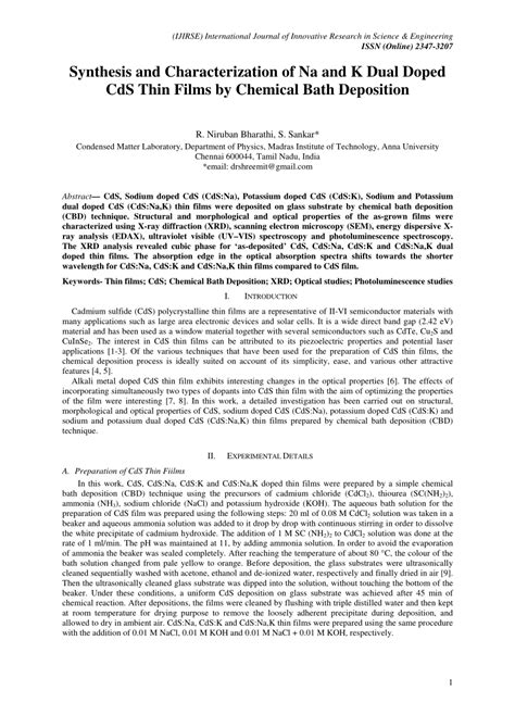 PDF Synthesis And Characterization Of Na And K Dual Doped CdS Thin