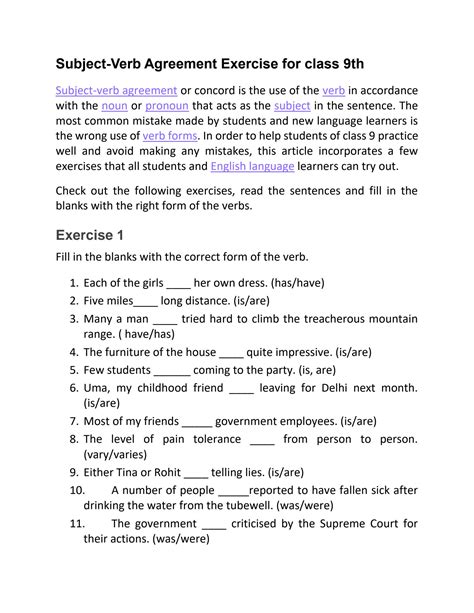 Subject Verb Agreement Worksheets Free English Worksheets Off