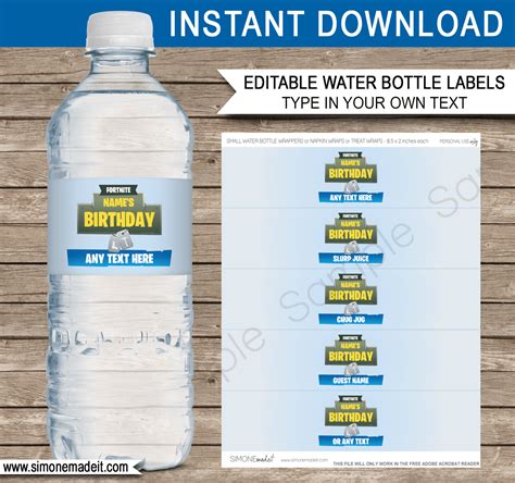 Fortnite Party Water Bottle Labels Template Birthday Party Decorations