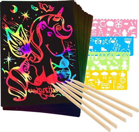 Mocoosy 60pcs Scratch Art Paper For Kids Rainbow Magic Scratch Off