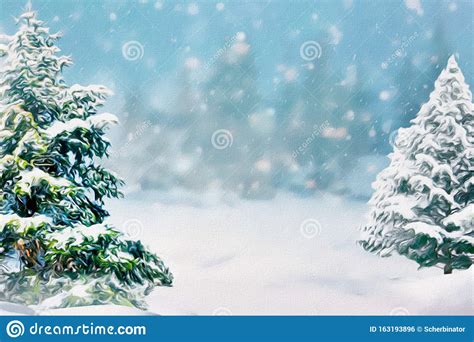 Blurred Christmas Tree Snow Christmas Background Stock Photo Image