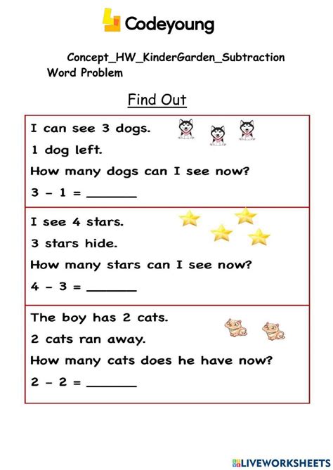 Subtraction Online Exercise For Kg Live Worksheets