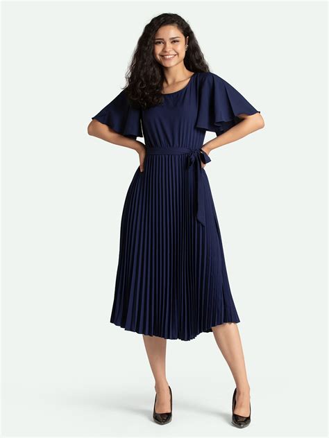 Buy Aask Navy Blue Crepe Midi Dress Dresses For Women 17152068 Myntra