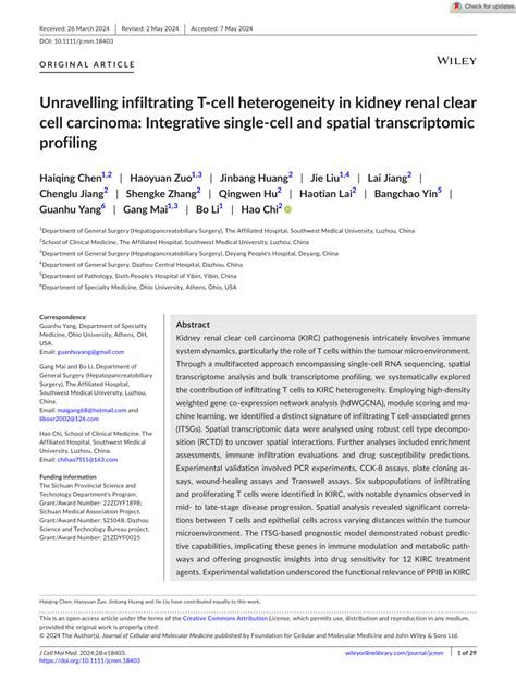 PDF Unravelling Infiltrating Tcell Heterogeneity In Kidney Renal