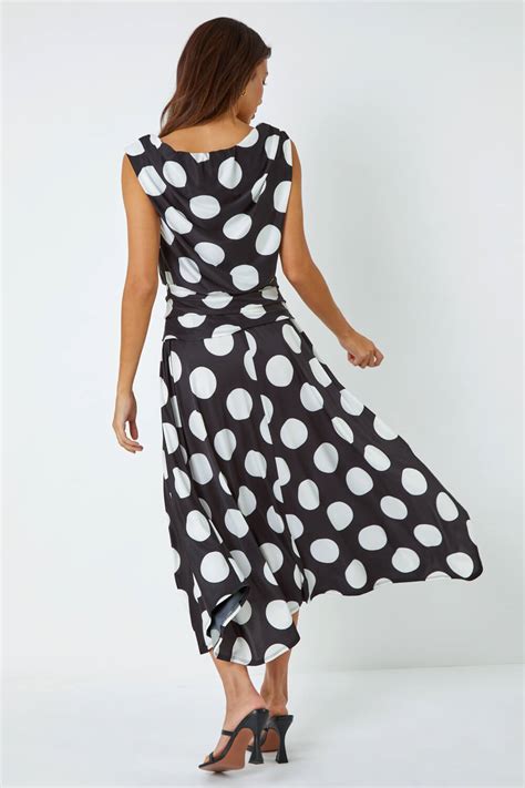 Spot Print Cowl Neck Midi Dress In Black Roman Originals Uk