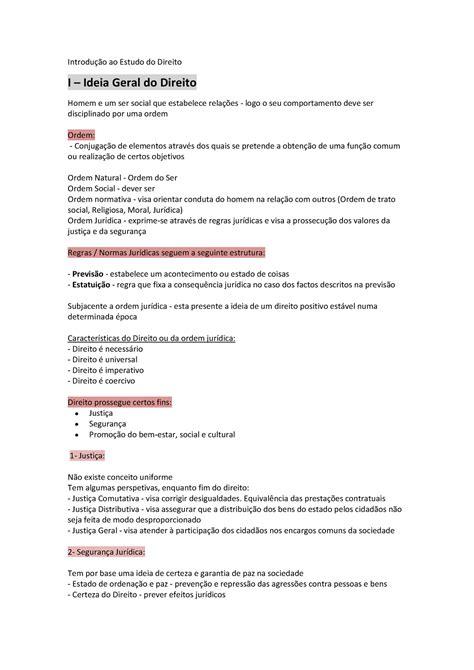 Apontamentos Introdu O Ao Estudo Do Direito Parte I Temas I Ii E