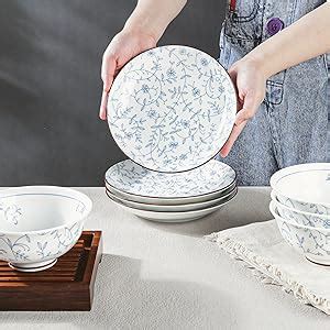 Fanquare Ensemble D Assiettes En Porcelaine Bleue Et Blanche De Cm