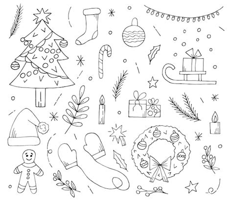 Premium Vector Sketch Christmas Set Doodles For Wallpaper Design