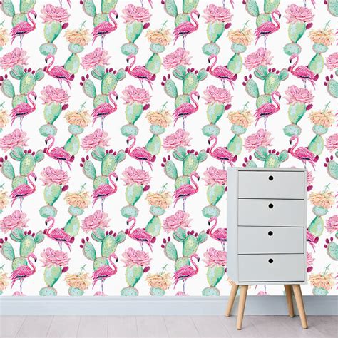 Papel De Parede Adesivo Flamingos Cactos 075pps Leroy Merlin